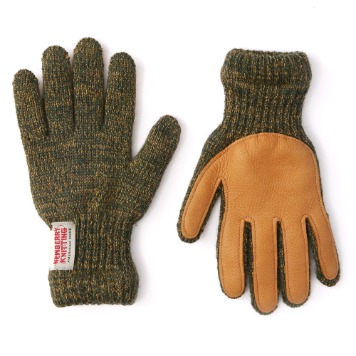NEWBERRY KNITTINGWool Gloves with Deer Skin(Olive)