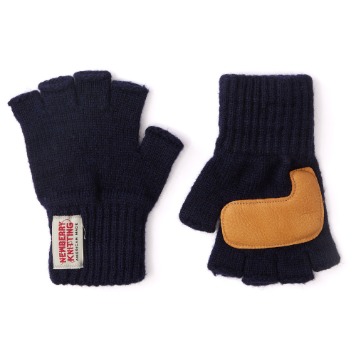 NEWBERRY KNITTINGFingerless Gloves with Deer Skin(Navy)