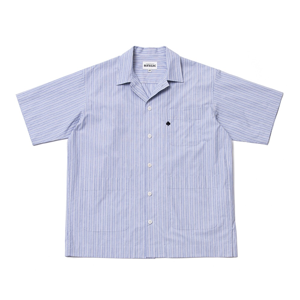 BEAT &amp; SLNCCotton Half Work Shirts(Blue Stripe)