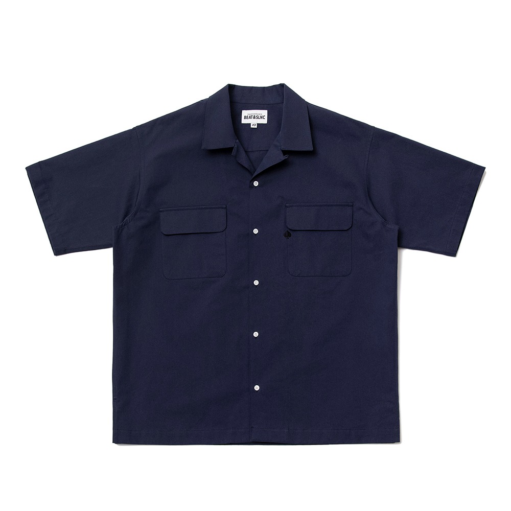 BEAT &amp; SLNCOpen Collar Half Shirts(Navy)